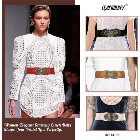 2/3/4 Pack Women Vintage Wide Waist Belt for Dress, Elastic Cinch Belt main image 7
